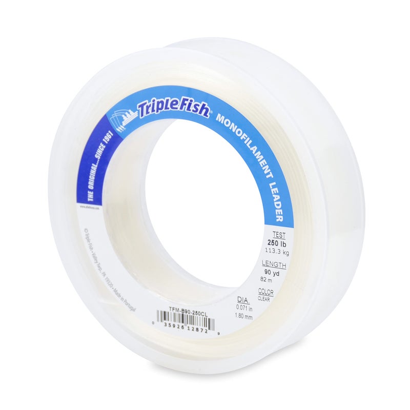 Triple Fish Monofilament Leader, 250 lb / 113.4 kg Test, .071 in / 1.80 mm Dia, Clear, 90 yd 82 m - Image 1